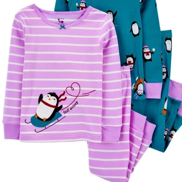 NWt 24m penguins sledding hanukkah christmas winter 4pc pajamas carters holidays - Picture 1 of 9